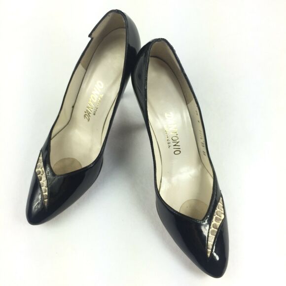 Vintage D’Antonio Luxury High Heels Size 6.5 N Black Cream Pointed Toe Pumps - Picture 1 of 10